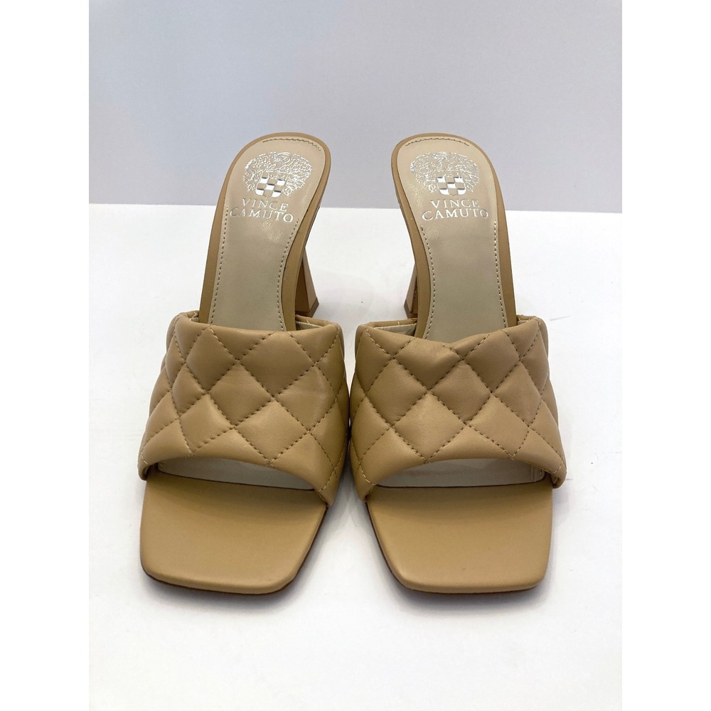 Vince Camuto Resalm Slip On Heels Tan Leather Womens 7.5 M EU 38 Quilted Shoes